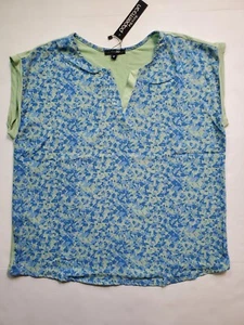 Papermoon Shirt Women's Medium Petite Reece Floral Short Sleeve V Neck Green NWT - Picture 1 of 10