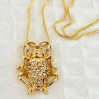 Nice Vintage Gold Tone Lilac Crystal Cricket Pendant/Necklace  Vv36