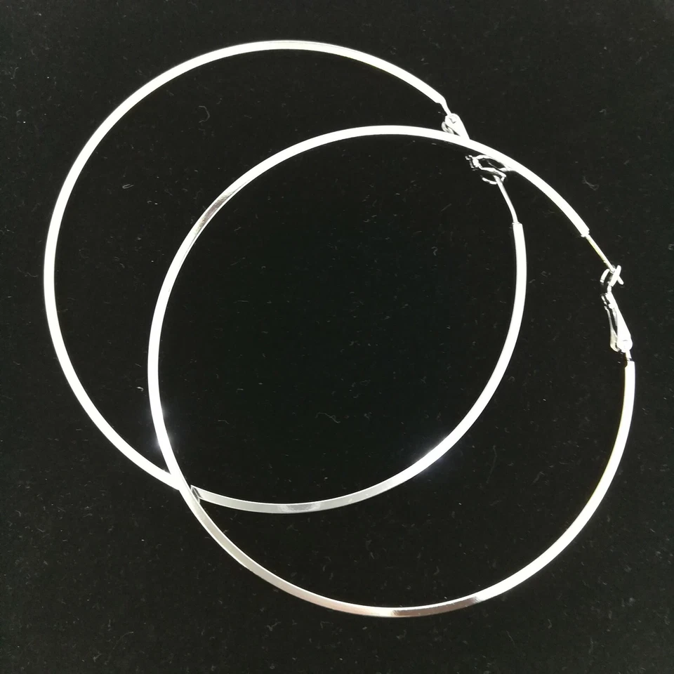 18k 18ct White Gold Filled GF Pattern Large 8cm Hoop Earrings E-A768 Gift Woman - Image 1 of 4