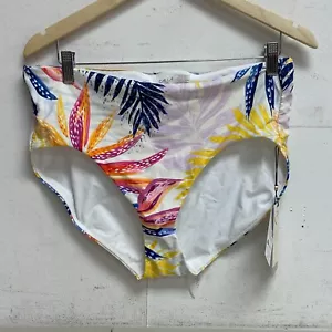 CALIA Women's Mid Rise Ruched Swim Bottoms Water Color Palms Multi WSA20402PRTX - Picture 1 of 4