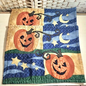 Juego de 2 manteles individuales vintage con apliques de otoño Halloween Jack-O-Lantern - Imagen 1 de 6
