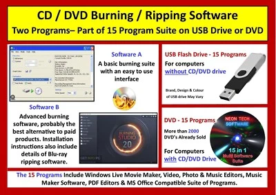 CD/DVD Burn Ripping Software – 15 Program USB or DVD + Music Editor & Maker - Image 1 of 4