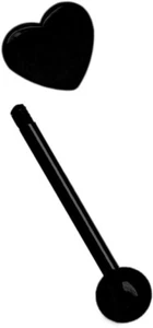 Piercing Gioielli Orecchio Lingua Barra Bilanciere Nero 8mm Cuore Chiusura Palla - Foto 1 di 2