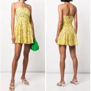 Alice + Olivia Glinda Floral Fit & Flare Silk Blend Mini Dress Yellow Size 0 - Picture 1 of 10