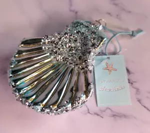 St. Nicholas Square Teal Glass Seashell Christmas Tree Ornament - Picture 1 of 4