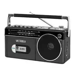 Mini Bluetooth Ghettoblaster mit Kassettenspieler, Recorder und AM/FM Radio, Grau Neu - Bild 1 von 11