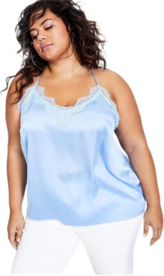 Camisola de moda con ribete de encaje talla grande azul susurro 2X Foto 1 de 3