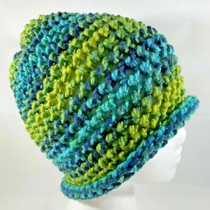 Handgestrickte Mütze Beanie limettengrün blau türkis türkis Teenager Erwachsene 100 % Acryl - Bild 1 von 4