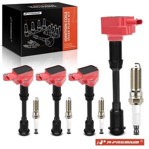 A-Premium 4x Red Ignition Coil +4x Iridium & Platinum Spark Plug for Ford Fiesta - Picture 1 of 10
