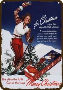 1940 Ski & Rauch CHESTERFIELD ZIGARETTEN Vntg-Look DEKO REPLIK METALLSCHILD - Bild 1 von 1