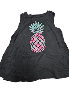 Justice Pinapple Black Sleeveless Tank Top Loose Fit 6/7 - Picture 1 of 3