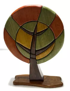 Remas El Pino Peace Tree Multi-color Wood Leaf and tree 9.5"x7"x2" Stamped - Picture 1 of 8