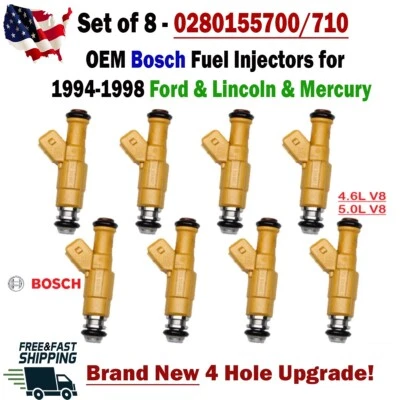 Nuevos inyectores de combustible OEM x8 Bosch 4 orificios actualización para Ford Lincoln Mercury 1994-1998 Foto 1 de 4