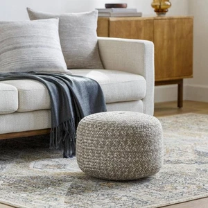 Livabliss Entwined Taupe Modern 18 in. L x 18 in. W x 12 in. H Polyester Pouf - Picture 1 of 4