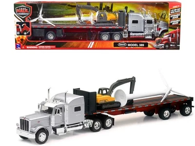 2023 Peterbilt 389 Truck Diecast Model w/ Flatbed Trailer, Excavator & Wind T... - Image 1 of 4