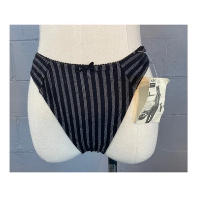 Bragas Vintage Años 90 Negro Plata Metálico Color Bloque Rayas Algodón Bambú Med Foto 1 de 4