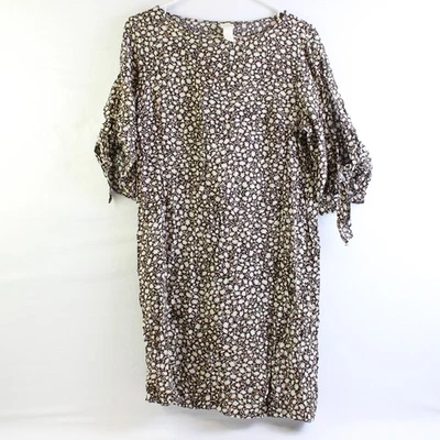 H&M Women's 8 Brown and Beige Floral Dress with Slit Sleeves - Image 1 of 4