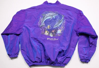 VTG SURF STYLE Body Gear Neon Iridescent Windbreaker Jacket Dolphins Galveston - Image 1 of 4