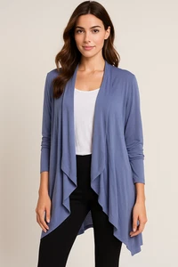 Cárdigan LOGO de Lori Goldstein Cascada Frente Abierto Talla Pequeña Azul Boho Informal - Imagen 1 de 12