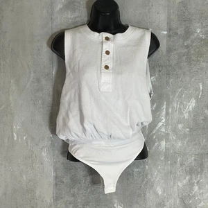 Free People Body weiß strukturiert Peek Aye fallendes Armloch Tanga Druckknopfverschluss - Bild 1 von 13