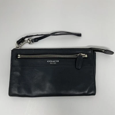 Coach New York Wristlet Womens Black Leather Clutch Zip Wallet Pouch Wrist Strap - Image 1 of 4