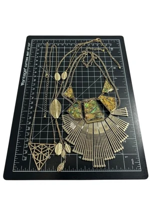 Bohemian Costume Jewelry Bundle Statement Collar Necklace Faux Abalone Gold Tone - Image 1 of 4