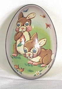 Liam Devlin Metal Tin Litho Easter Egg Candy Container Bunny Rabbits England - Picture 1 of 9