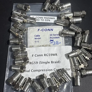 38- RG59WR Cable Radial Compression Connectors, Quad To 53%, F-CONN, 59 Series - Picture 1 of 7