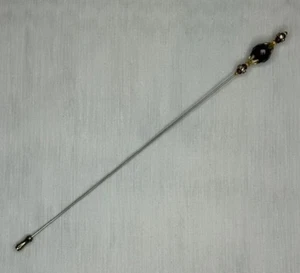 Vintage Faceted Purple Glass Bead Stick Pin Hatpin Gold Tone Accents Victorian - Picture 1 of 6