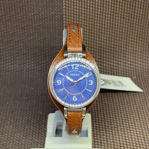 Fossil ES5205 Carlie Brown Leather Strap Blue Dial Analog Classic Women's Watch - Picture 1 of 7