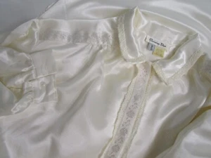 L Christian Dior Lingerie Ivory Satin Nightgown Lace Boudoir Bridal Modest - Picture 1 of 10