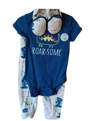 Cutie Pie Bebé Niños Dinosaurio Conjunto de 3 Piezas 3/6M Body Pantalones Botines Azul Blanco Nuevo con Etiquetas Foto 1 de 4