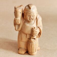 X4792- 2" Hand Carved Boxwood Netsuke Figurine - Fishman