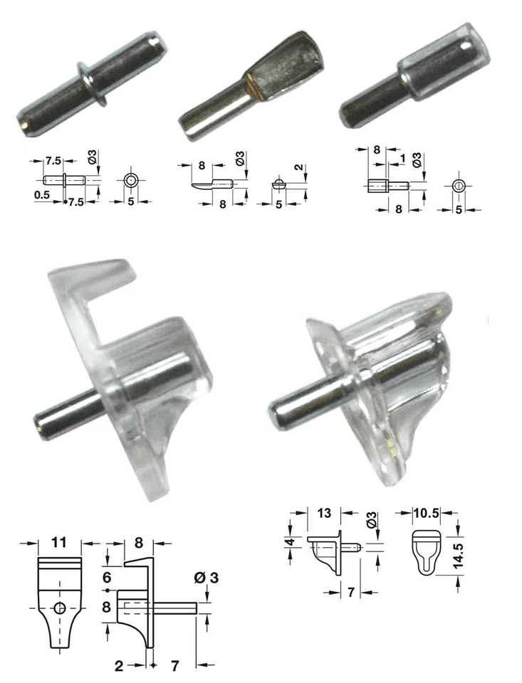 * 3mm Shelf Studs Pins Supports 3mmØ Holes Choose type Quantity IKEA Billy  * - Image 1 of 1