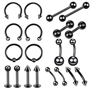 20pcs Mix Body Piercing Stainless Steel Nose Eyebrow Lip Navel Ring Stud 14G 16G - Picture 1 of 12