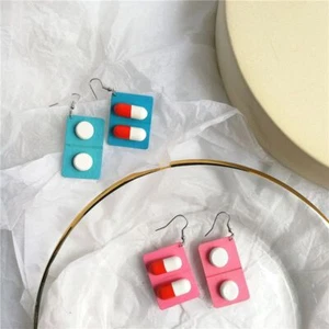 Women Girl Cute Capsule Drop Earrings Funny Lovely Pills Medicine Dangle Earring - Picture 1 of 17