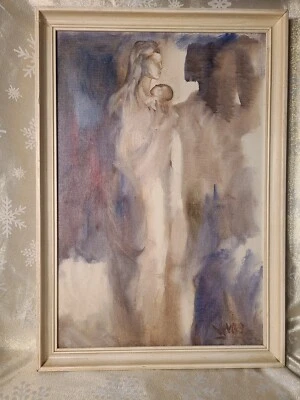 Vintage impressionist Oil on Canvas of a Mother & Child Original Work J. Yves - Image 1 of 4