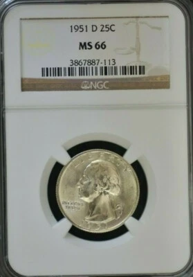 1951 D - SILVER WASHINGTON QUARTER - NGC MS66 CONDITION GEM - Image 1 of 4