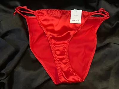 Shinny Bright Red Cheeky Double String Satin Bikini Panties Sz S - Image 1 of 4