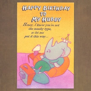 Divertida Tarjeta Vintage American Greetings FELIZ CUMPLEAÑOS A MI ESPOSO, TV Deportiva Rhino - Imagen 1 de 6