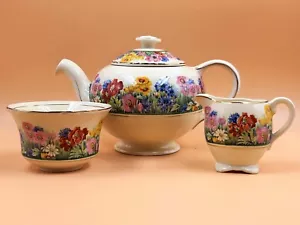 Clarice Cliff Radiance Honeyglaze 1 pint globe teapot, creamer, sugar set. 10436 - Picture 1 of 17