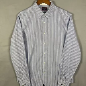 Untuckit Shirt Men’s Large Blue White Striped Slim Wrinkle Free Keermont - Picture 1 of 11