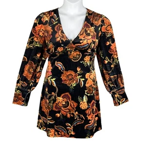 NWT Cider Dress XL Black Velvet Orange Floral Babydoll Long Sleeve Whimsigoth - Picture 1 of 18
