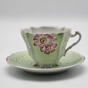 VTG Miniature Floral Tea Cup and Saucer Textured Hand Painted Gold Etched - Picture 1 of 11