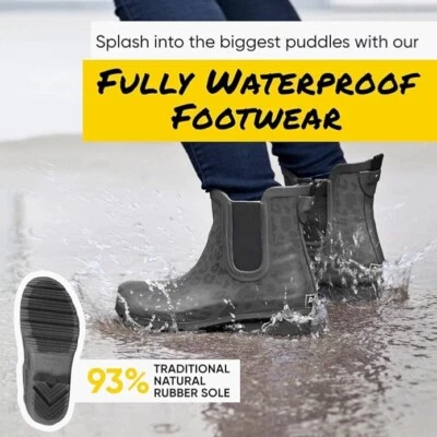 Nuevo Roma Chelsea Botas de Lluvia Mujer’s 6 Gris 7” Goma Leopardo Impermeable Zapatos Foto 1 de 4