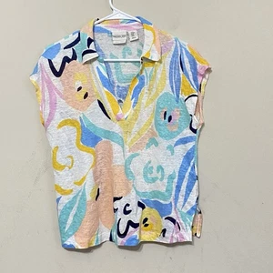 Rachel Zoe Damen Medium Leinen Kragen Top Abstrakt Pastell Print  - Bild 1 von 5