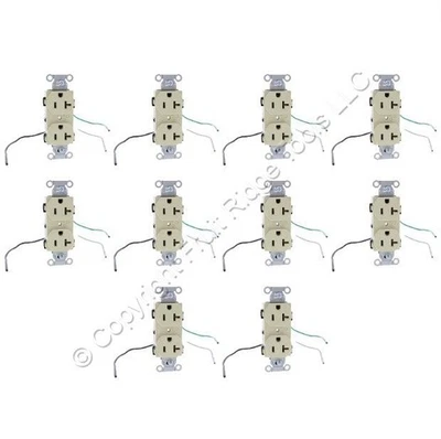 10 Hubbell Ivory COMMERCIAL Duplex Receptacles Wire Leads 5-20R 20A 125V CR20IP1 - Image 1 of 4