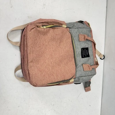 LAND Baby Diaper Bag Backpack Portable Bassinet Changing Pad Travel Pink Gray - Image 1 of 4