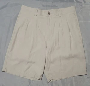 Island Shores Mens 34 100% Silk Pleated Pocket 8” Inseam Washable White Shorts - Picture 1 of 10