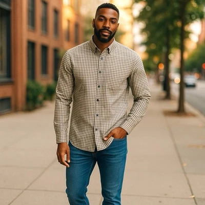 Antigua Structure Men’s Small White & Blue Plaid Dress Shirt NWT - Image 1 of 4